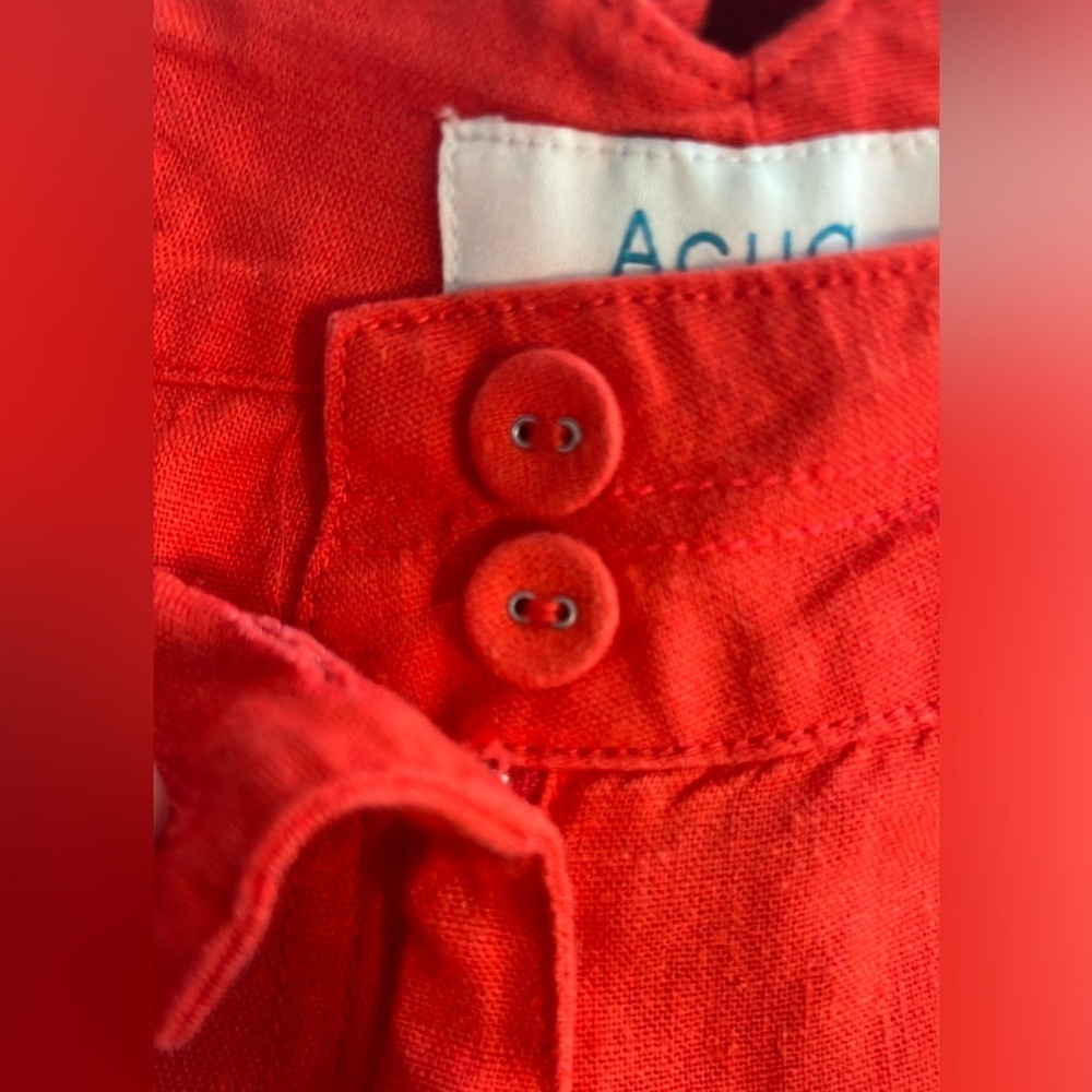 Acua Linen Blend 8”Rise Wide Leg Pants Red Adjustable Waist Resort Chic Size L - Picture 6 of 11